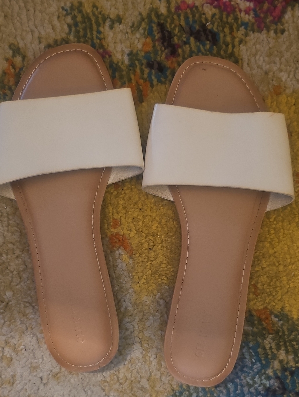 Old Navy Cream Slide Sandals with Tan Footbed